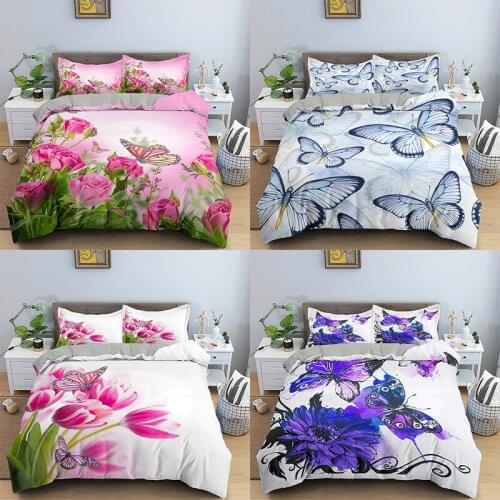 Butterfly Flower Bedding Sets Duvet Cover Single/Twin/Queen/King Size Bed Room For Kids Pillowcase Sets Bedclothes