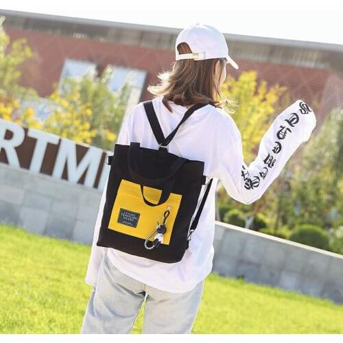 Fashion Simple Basic Panelled Women Canvas Handbags Messenger Bags 2019 New Female Students School Bags Shoulder Bags