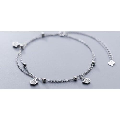 Authentic REAL. 925 Sterling Silver Crown Princess Zirconia AAA+ stone set &Lucky Beads Anklet Bracelet GTLS789