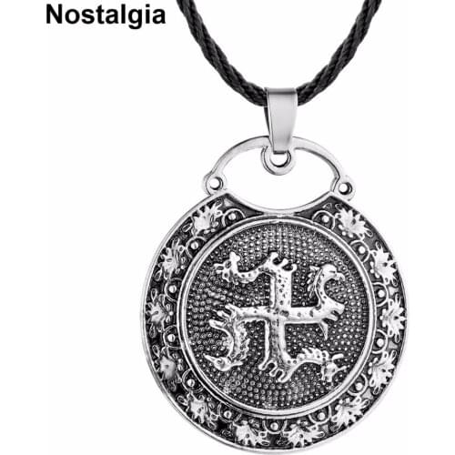Nostalgia Viking Dragon Necklace With Flower Pattern Pagan Talisman Slavic Kolovrat Pendant Amulet