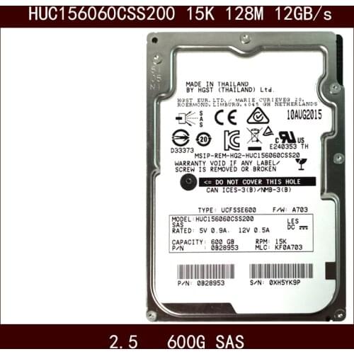 New HDD For Hgst 600GB 2.5" SAS 12 Gb/s 128MB 15000RPM For Internal HDD For Enterprise Class HDD For HUC156060CSS200