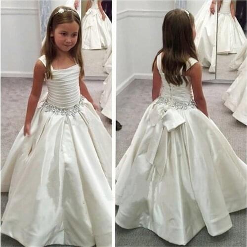 Fit to Flare Satin Ivory Flower Girl Dresses Holy First Communion Birthday Party Dress