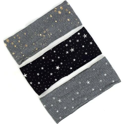 Star Print Elastic Hairband Gold Splatter Paint Bohemia Ribbed Headband For Female Women Hair Accessories Turban Headwear Flat