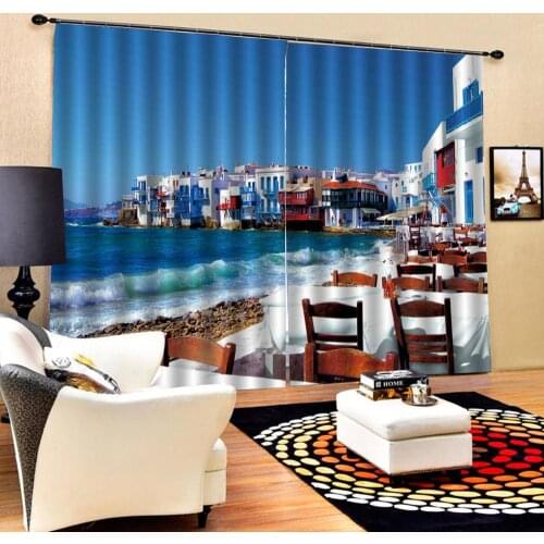 3D Curtain Luxury Blackout Window Curtain Living Room blue beach curtains for bedroom Blackout curtain