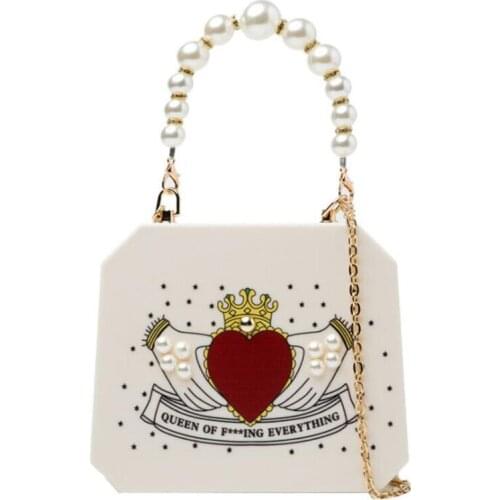 Luxury Acrylic Design Party Women Clutch Fashion Purses and Handbags Box Style Pearl Wrist Strap Chain Shoulder Bag Wedding New