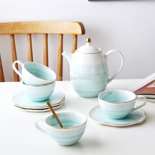 Pink Marble Ceramic Milk Coffee Mug Tea Cup With Octagonal Shape Saucer Gold Plated Shelf Tea Pot Drinkware Set Friend Gifts