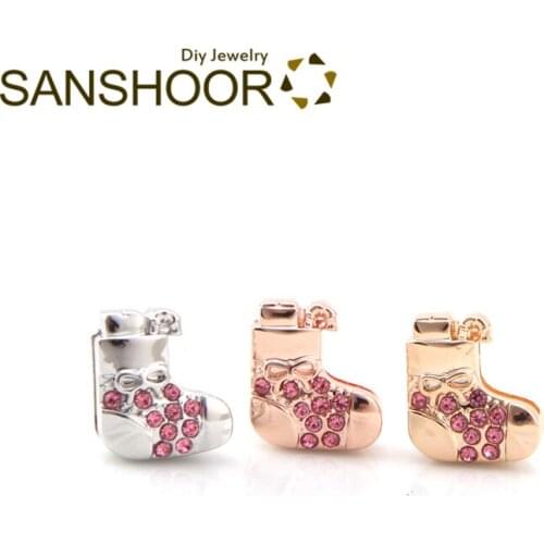 SANSHOOR Santa Socks Keeper Christmas Slide Charms Collection Fit Wrap Leather Bracelets Wristband For Women Gifts 6Pcs