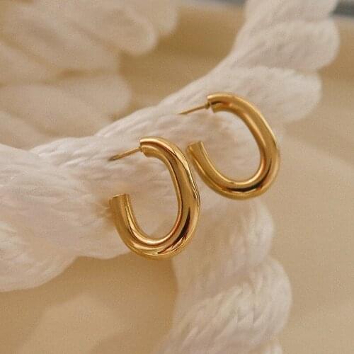 Oval small Gold chunky chubby hoop earrings for women stainless steel lightweight minimalist dainty fashion women earring 2021