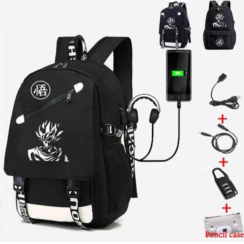 Students School Backpacks Luminous USB Charging Goku Black Bags For Teenagers Travel Large Capacity Multifunction Backpacks