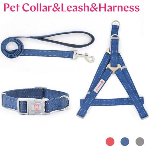 High Quality Large Dog Collar Nylon Big Dogs Harness Dog Leash Comfortable Reflective Pet Neck Collar Adjustable Pets Accessory