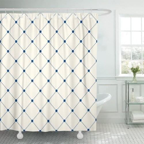 Blue Pattern Stripe Rhombus Structure Diamond Simple Line Dot Shower Curtain Polyester 60 x 72 inches Set with Hooks