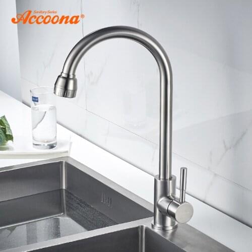 Accoona Single Handle Kitchen Faucet 304 Stainless steel Mixers Sink Tap Wall Kitchen Faucet Hot and Cold Water Tap A4590-1