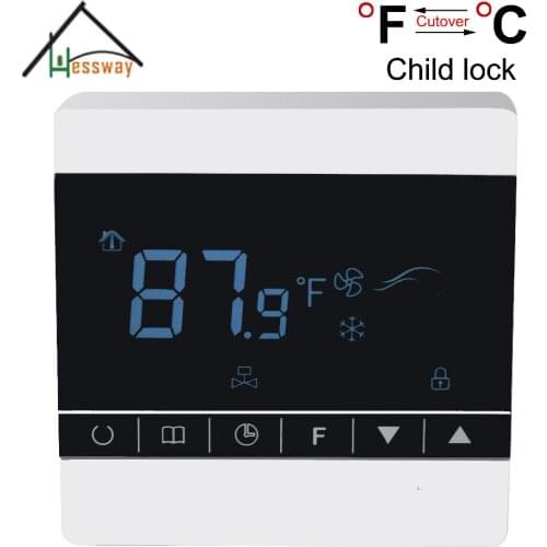 AC85~260V Fahrenhite/Centigrade Touch screen room fan coil unit thermostat with Child lock