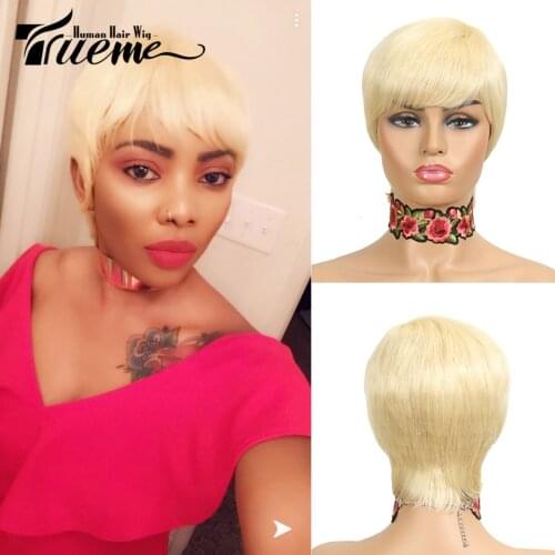 Trueme Brazilian Remy Short Bob Human Hair Wigs For Black Women Blonde Wigs 613 Ombre Short Straight Human Hair Full Wigs