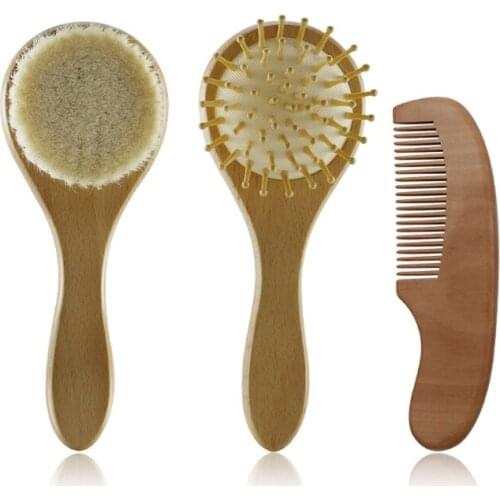Baby Care Pure Natural Wooden Brush Comb Set Newborn Hair Brush Infant Head Massager Baby Shower Gift