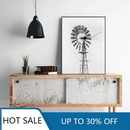 Windmill Farmhouse Black and White Photography Wall Art Canvas Painting Posters Prints Nordic Wall Decor for Home Decoration