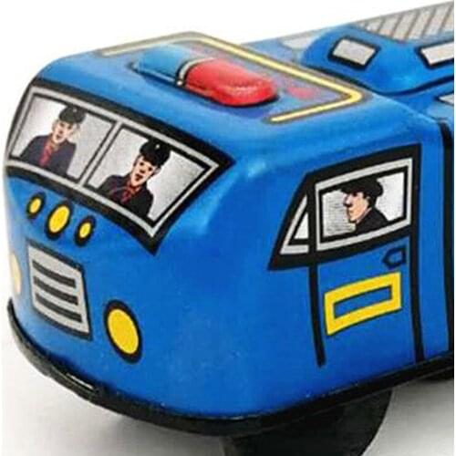Vintage Police Car Model Wind-up Clockwork Tin Toy Collectible Gift Blue