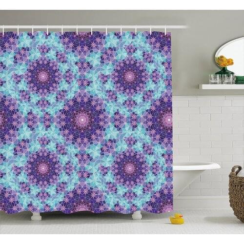 Purple Mandala Shower Curtain Geometric Mosaic Fractal Ethnic Sign of Universe Graphic Art Waterproof Polyester Bath Curtains