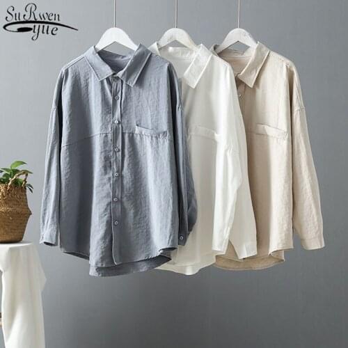 Autumn Long Sleeve Loose Womens Shirts Solid Color Single Breasted Blouse Women Korean Office Lady Style Womens Cloth 6803