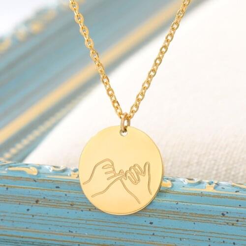 Gold Silver Color Pinky Swear Love Gestures Necklace For Women Girls Stainless Steel Sign Language Pendant Necklace Jewelry Gift
