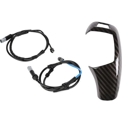 1Pcs Car Gear Shift Panel Frame Gear Knob Cover Head Trim & 2Pcs Front+Rear Disc Brake Pad Wear Sensor 34356791958