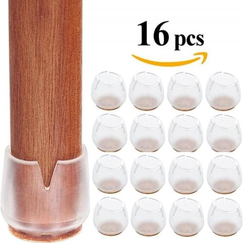4 Size 16pcs Transparent Silicone Chair Leg Furniture Legs Caps Feet Pads Furniture Table Covers Floor Protector Glides Feet Cap