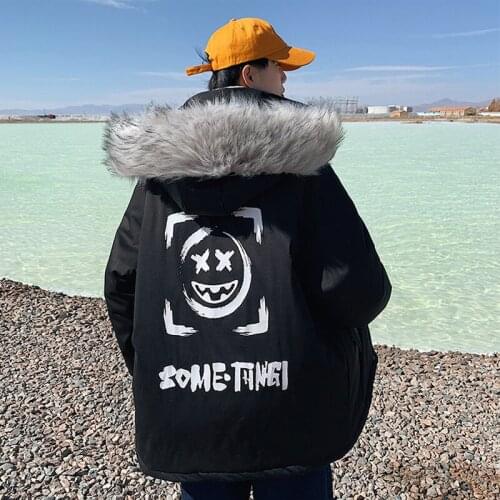 2020 Winter Jacket Mens Fur Warm Jacket Smiling Face Winter Hoody Thick Hip Hop Coat