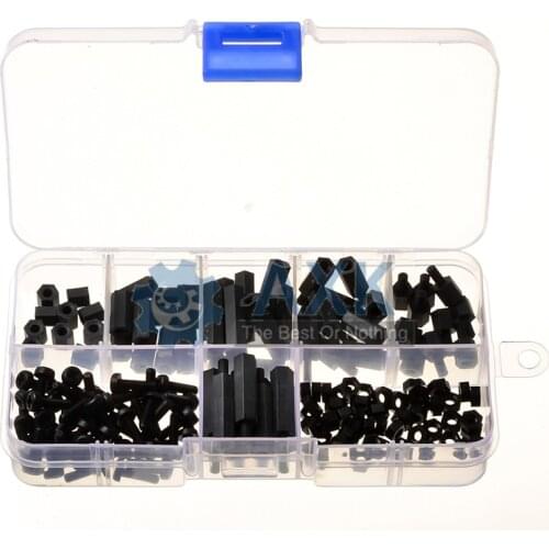 300pcs M3NH1 M3 Nylon Screw White/Black Hex Nylon Standoff Spacer Column Flat Head Nylon Plastic Spacing Screws Nuts