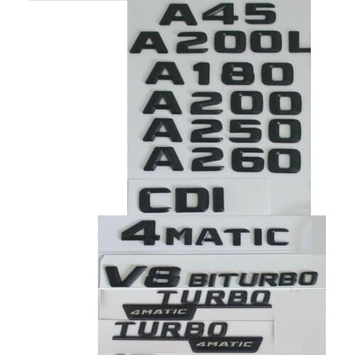 3D Matt Black Trunk Letters Badge Emblem Emblems Badges Sticker for Mercedes Benz W176 A45 A200 A250 A180 V8 BITURBO 4MATIC AMG
