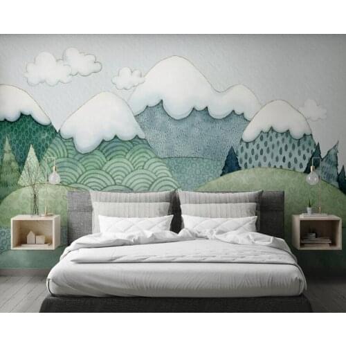 Milofi custom 3D wallpaper mural Nordic hand-painted cartoon landscape snow mountain fog pine background wall high-end decorativ