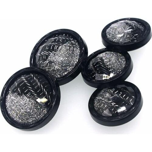 6PCs Acrylic Sewing Button Scrapbooking Round Black Single Hole vintage buttons Imitation Diamond 25\30mm Botones Decorate