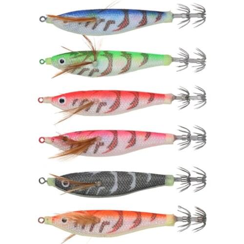 6Pcs Squid Hook Jigs Octopus Cuttlefish Shrimp Baits 3D Eyes Luminous Fishing Lure