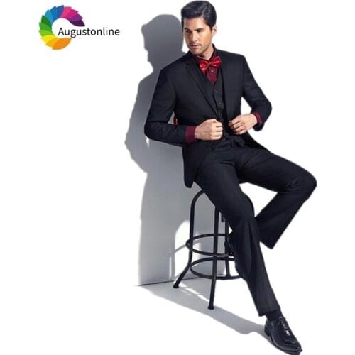 Black Slim Fit Men Suits 2019 Business Prom Wear Slim Fit 3 Pieces (Jacket+Pants+Vest) Wedding Groom Tuxedos Best Man Blazer
