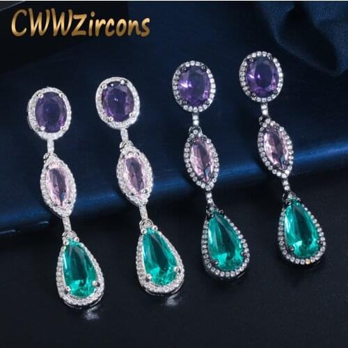 CWWZircons Brazilian Black Gold Color Blue CZ Crystal Long Water Drop Earrings 2020 New Fashion Ladies Boho Party Jewelry CZ764