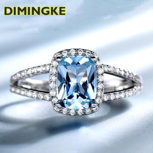 DIMINGKE Blue Topaz Diamond Ring Sparkling 100%-S925 Sterling Silver Jewelry Woman Wedding Cocktail Party