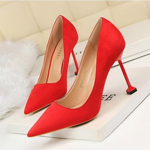 Elegant Shoes Womens Pumps Shoe On Heels 9.5cm Pointed Toe Flock Stiletto Women Wedding Shoe For Women High Heels Shallow Pumps