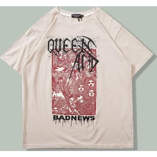 Washed Cotton Short Sleeved T Shirt Men Anime Print Hip Hop Punk T Shirts Tops NEW Harajuku Streetwear Oversize Couple Clothing