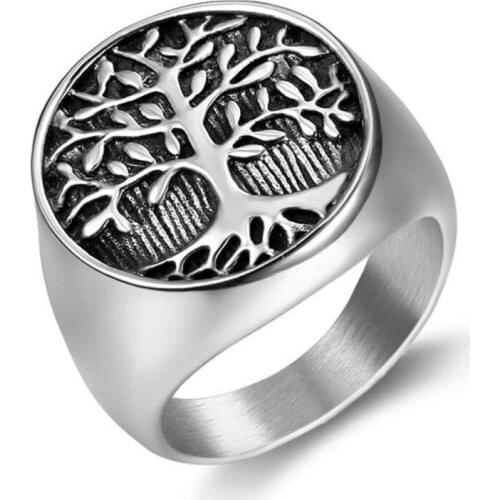 FYJS Unique Stainless Steel Tree of Life Finger Ring for Party Gift Vintage Style Plant Jewelry