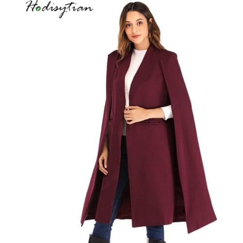 Hodisytian Women Cloak Trench Coat Elegant Capes Casual Solid Blazer Cotton Streetwear Cardigan Female Poncho Outerwear