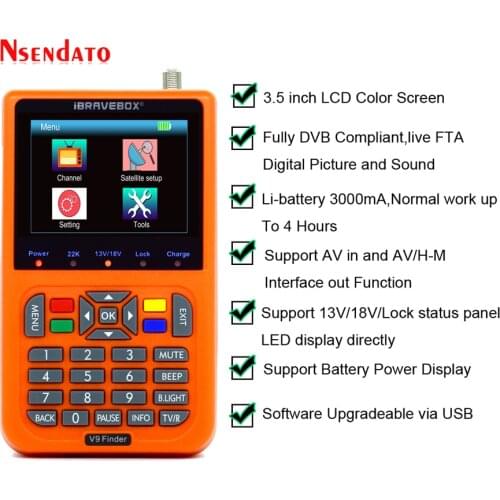 IBRAVEBOX V9 Finder HD Satellite Finder DVB S2 Digital H.265 Full 1080P Built-in 3000mAh Battery FTA 3.5" LCD Sat Finder Meter