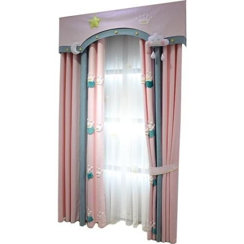 Customized small fresh princess dirty pink girl curtain girl room bedroom bay window full shading European style