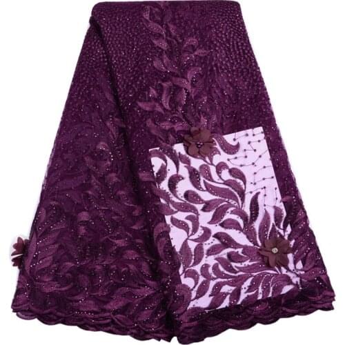 2019 African Lace Fabric High Quality Embroidered 3D Flower Nigerian Lace Fabrics With Beads French Tulle Lace Fabric Y1525