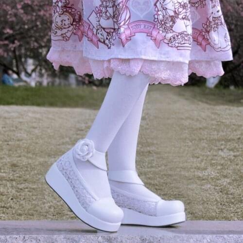 Princess sweet lolita shoes Spring and summer Original sweet soft sister lace hollow thick-soled muffin custom shoes pu9860