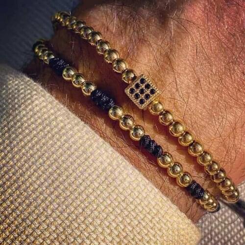 High quality Copper Beads Bracelet 2pcs/set Square Men Bracelets For Women Armband Adjustable Pulsera Hombre Pulseiras Masculina