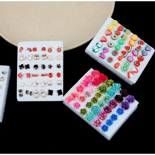 18 pairs Mix Style Gold Silver Color Rhinestone Crystal Flower Stud Earings Set For Women Girls Small Plastic Earrings Brincos