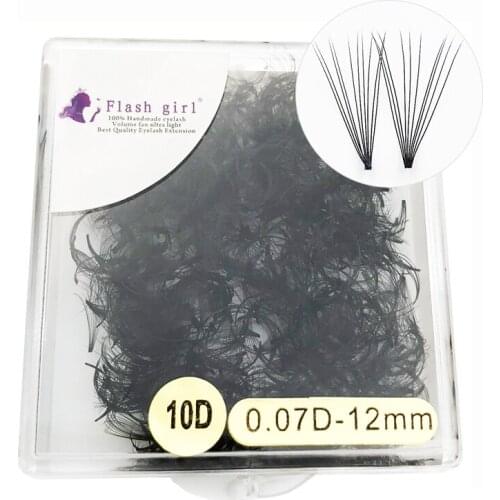 Flash girl premade lashes 10D 12mm short stem private label premade fans Russia volume lashes 1000 Fans eyelash extensions