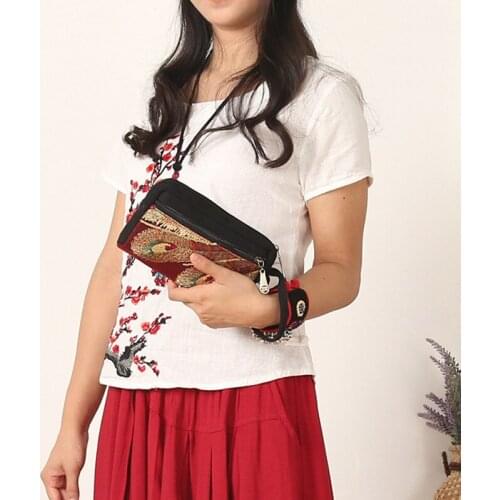 The new 2021 national wind embroidery bag ladys hand bag purse wallet canvas bag