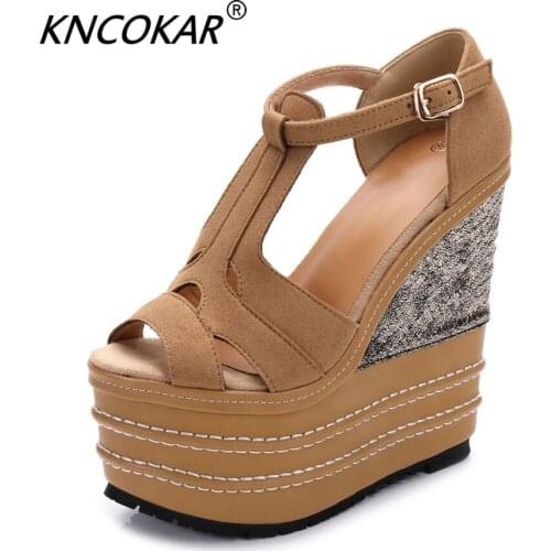 New Sweet Size Super High Heel Sandals With A 16CM Wedge Follow The Runway Fashion With A Thick Bottom Nightclub Womens Shoes