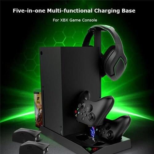 Host Cooling Base Cooler Dual Battery Handle Holder With Earphone Disc Storage Rack for X-Series X Game Console Cooling Base