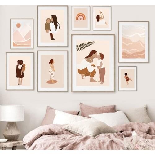 Pregnancy Mother Baby Sun Rainbow Boho Nursery Posters And Prints Wall Art Canvas Painting Wall Pictures For Bedroom Kids Room